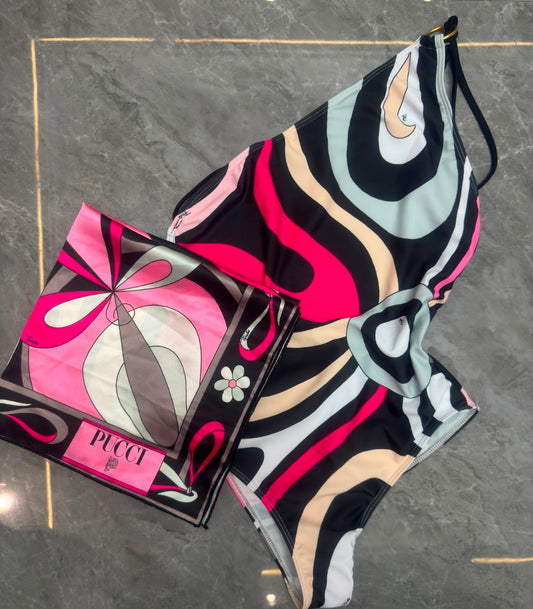Pink Pucci one-piece w/scarf